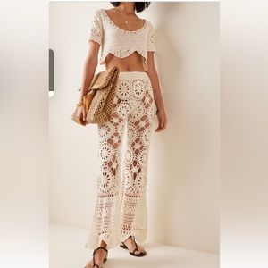 AKOIA Swim Bunga Cream Crochet Flair Pants & Crop Top Set size M. Worn twice